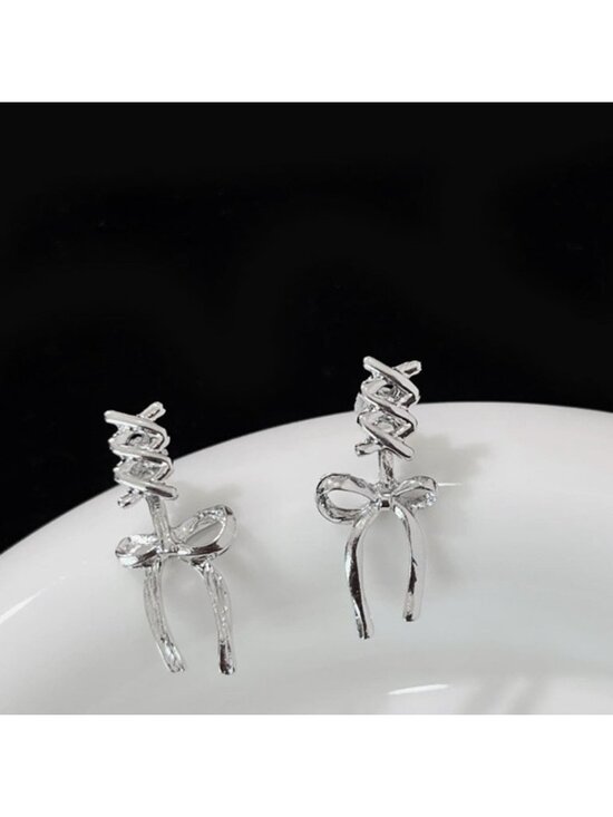 Silver Tone Bow & Crisscross Eardrop Earrings | Modern  Silver Tone Bow & Crisscross Eardrop Earrings | Modern Statement Jewelry